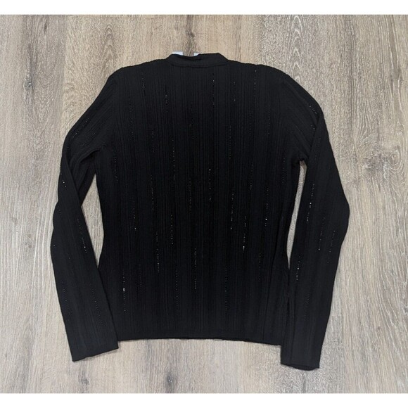 Cullen Sweater Womens Large Black Merino Wool Blend Beaded Ribbed V Neck - Picture 7 of 8